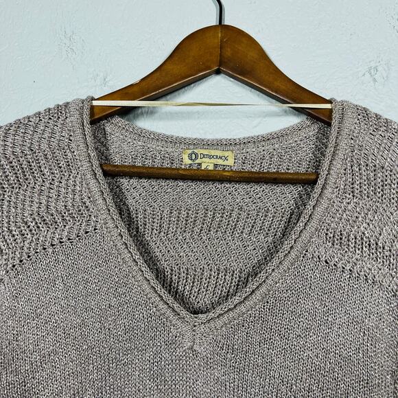 NEW! Democracy Y2K Metallic Sweater V Neck Loose Fit 2004 Mauve Pink - L - Picture 3 of 6